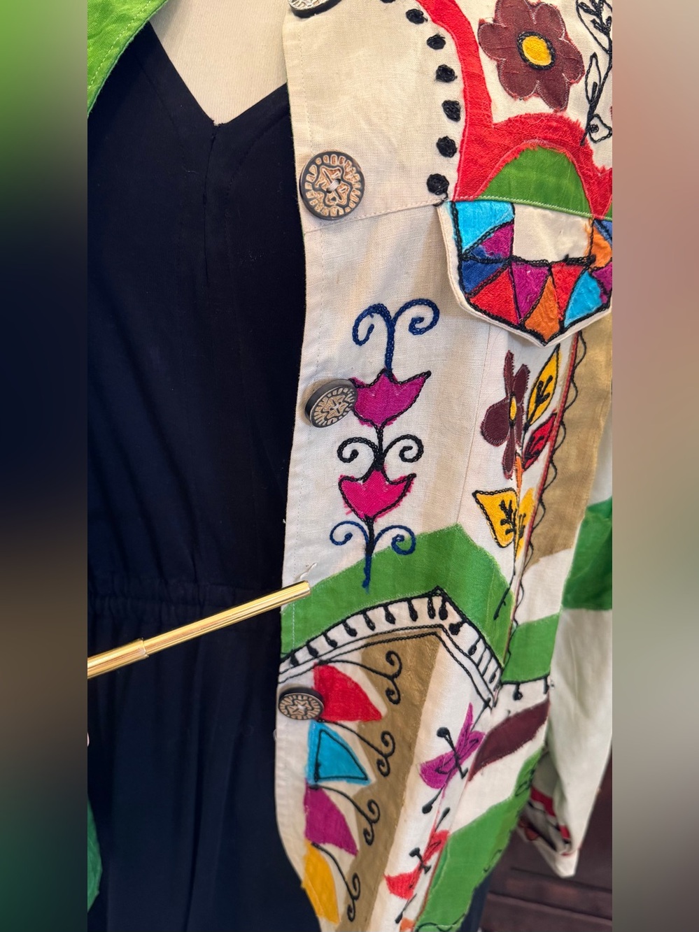 Rare Vintage Sandy Starkman Hand Painted Embroider Boho Art Jacket Statement XL - Picture 12 of 15